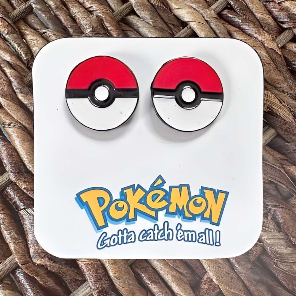 New Handmade "Gotta Catch 'Em All" Poké Ball Stud Earrings (0.75” diameter)
